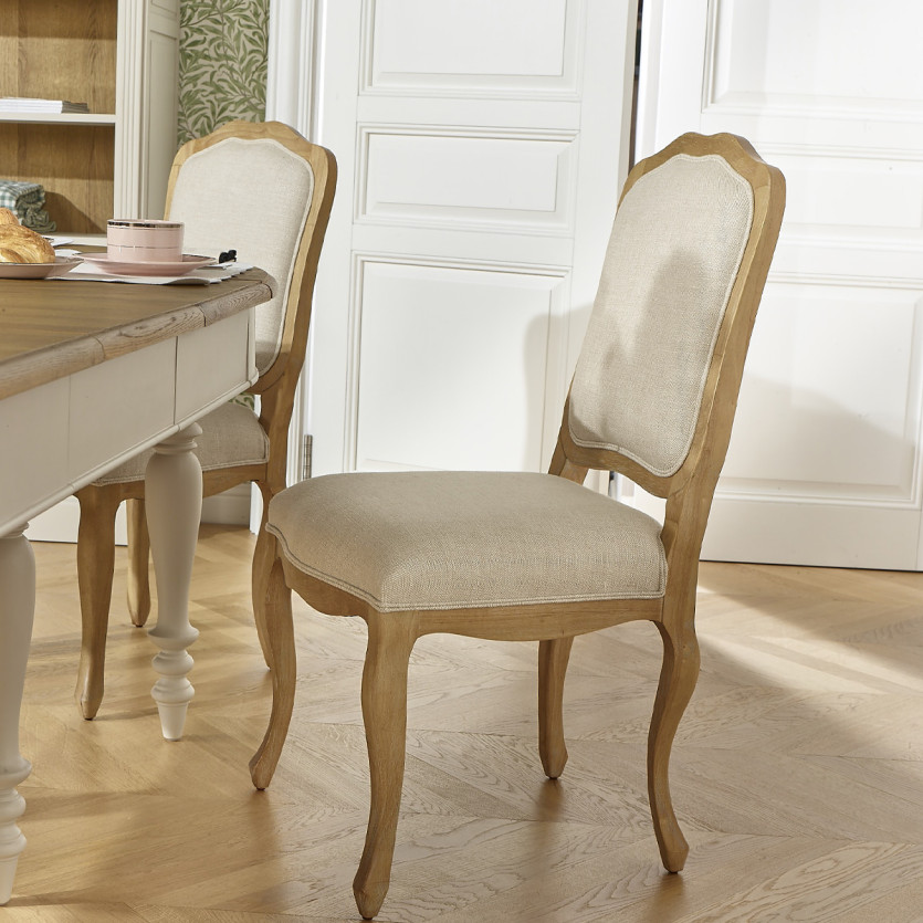 NINA - Lot de 2 chaises style shabby chic en bois massif et lin premium