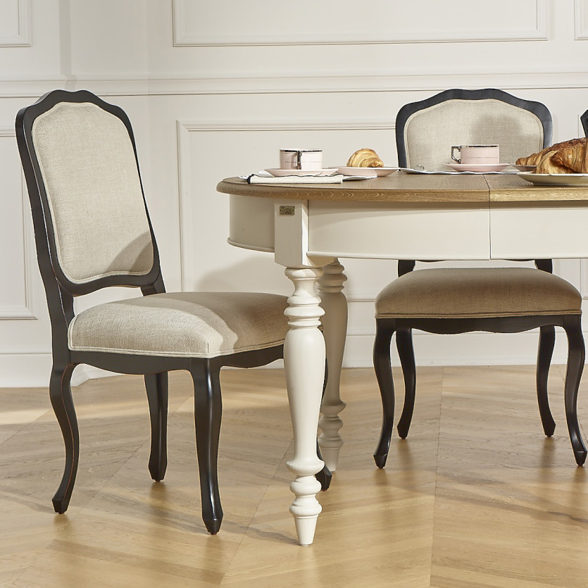 NINA - Lot de 2 chaises style shabby chic en bois massif et lin premium