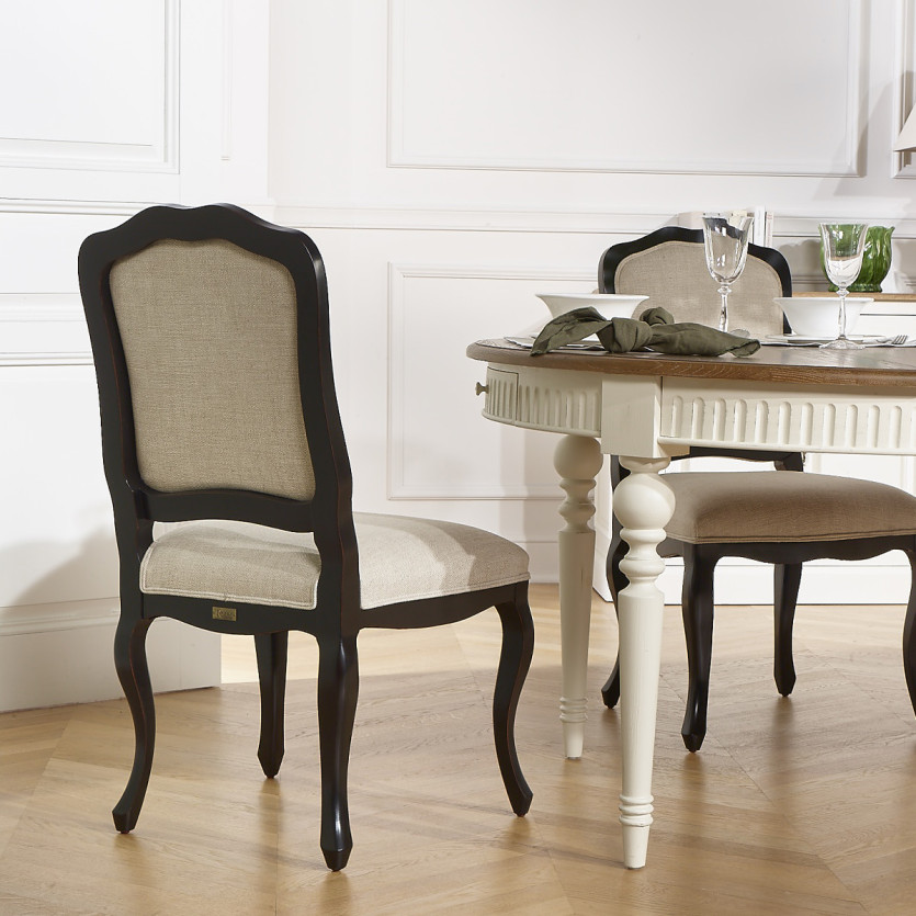 NINA - Lot de 2 chaises style shabby chic en bois massif et lin premium