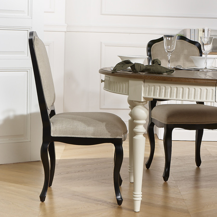 NINA - Lot de 2 chaises style shabby chic en bois massif et lin premium