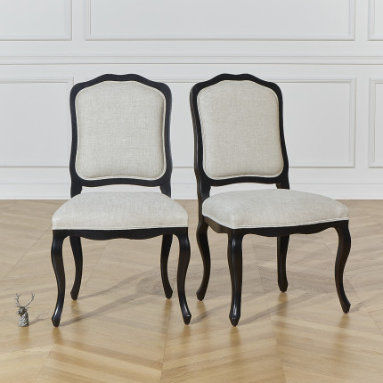 NINA - Lot de 2 chaises style shabby chic en bois massif et lin premium