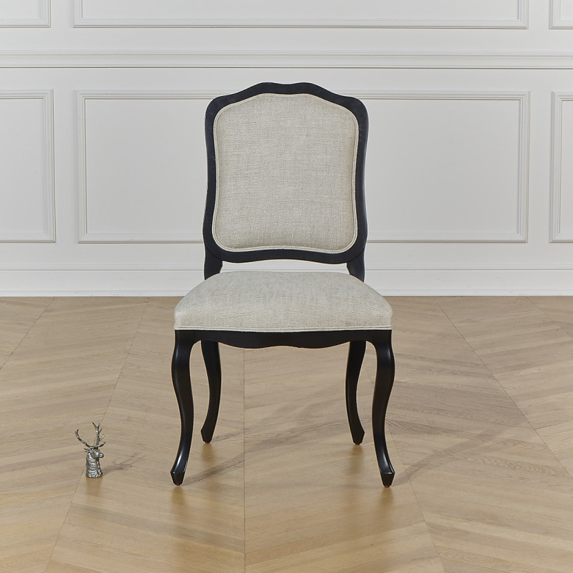 NINA - Lot de 2 chaises style shabby chic en bois massif et lin premium