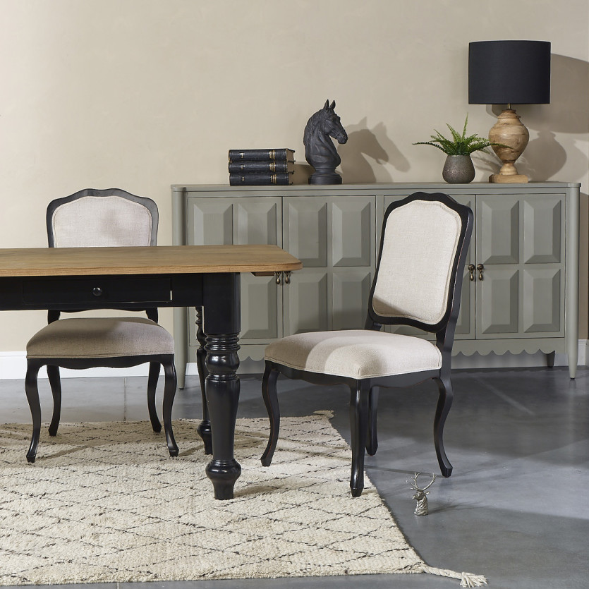 NINA - Lot de 2 chaises style shabby chic en bois massif et lin premium