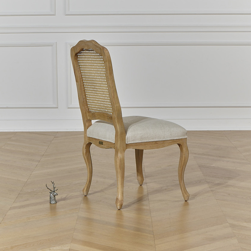 NINA - Lot de 2 chaises style shabby chic en bois massif, cannage et lin premium
