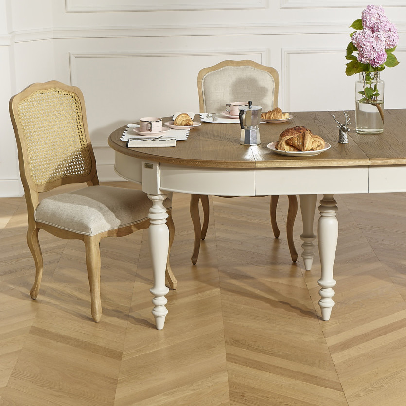 NINA - Lot de 2 chaises style shabby chic en bois massif, cannage et lin premium