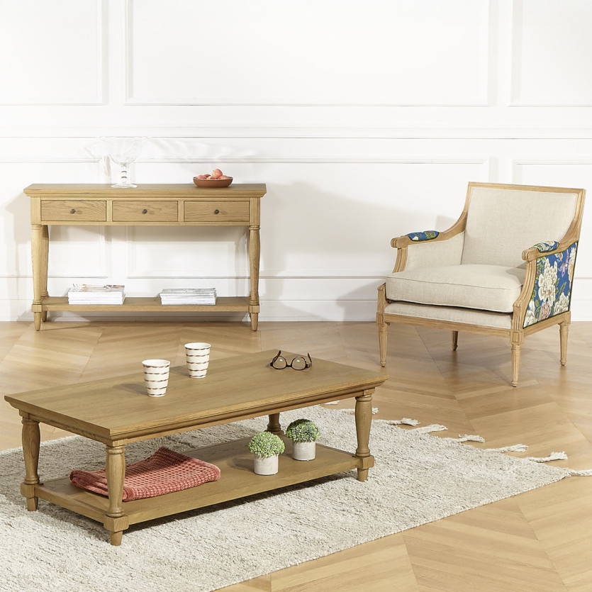 VILLANDRY ROI - Fauteuil bergère style shabby chic en lin premium et bois massif, 1 place