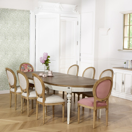 BERTRAND - Weißer ausziehbarer Esstisch im Shabby-Chic-Stil, aus Holz, 4/14 Sitzplätze