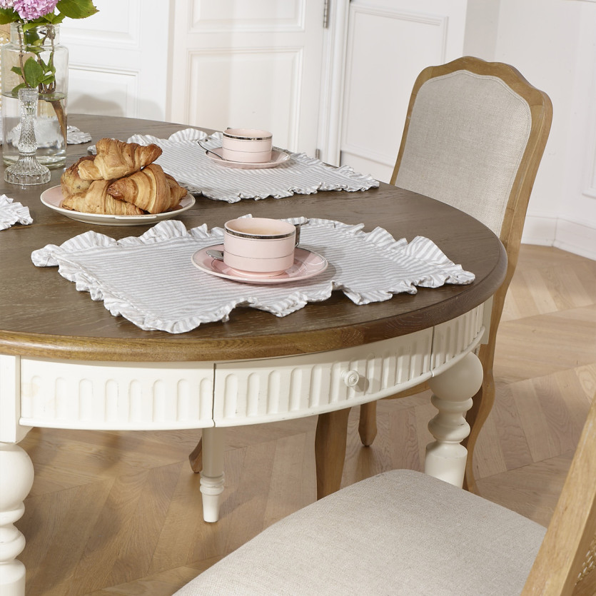 BERTRAND - Table à manger extensible blanche style shabby chic en bois, 4/10 couverts