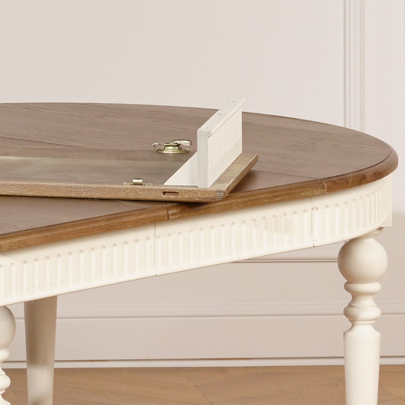 BERTRAND - Table à manger extensible blanche style shabby chic en bois, 4/10 couverts