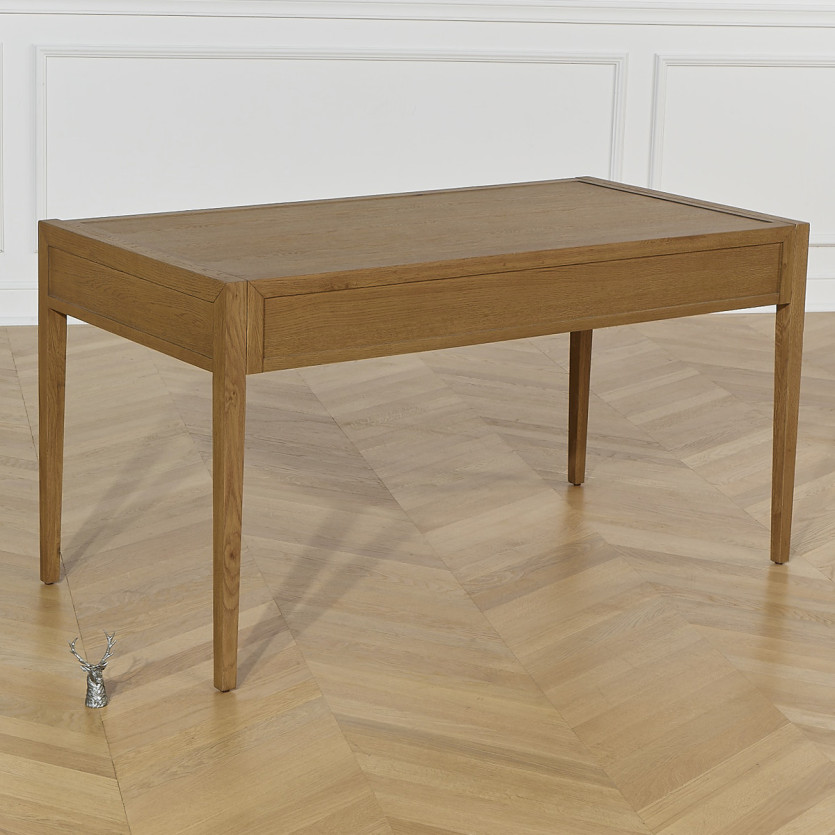 MONTANA – Schreibtisch im modernen Stil aus Eiche, Wiener Geflecht und Messing, 2 Schubladen