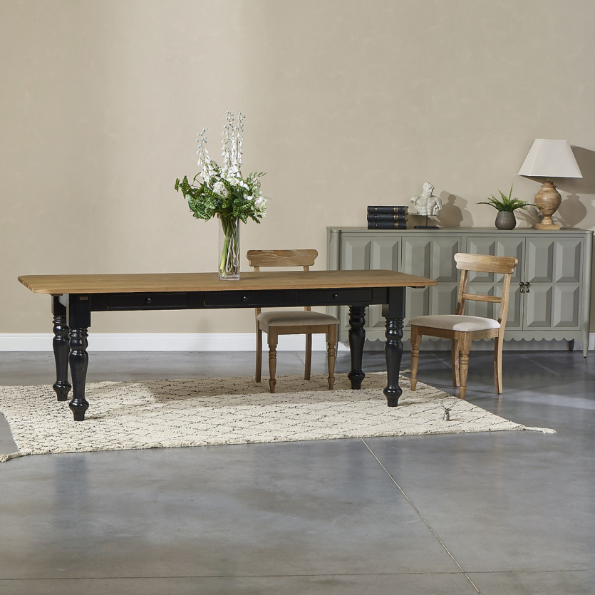 ALEXIS - Rectangular dining table, chalet style, solid wood, black legs, seats 10/12