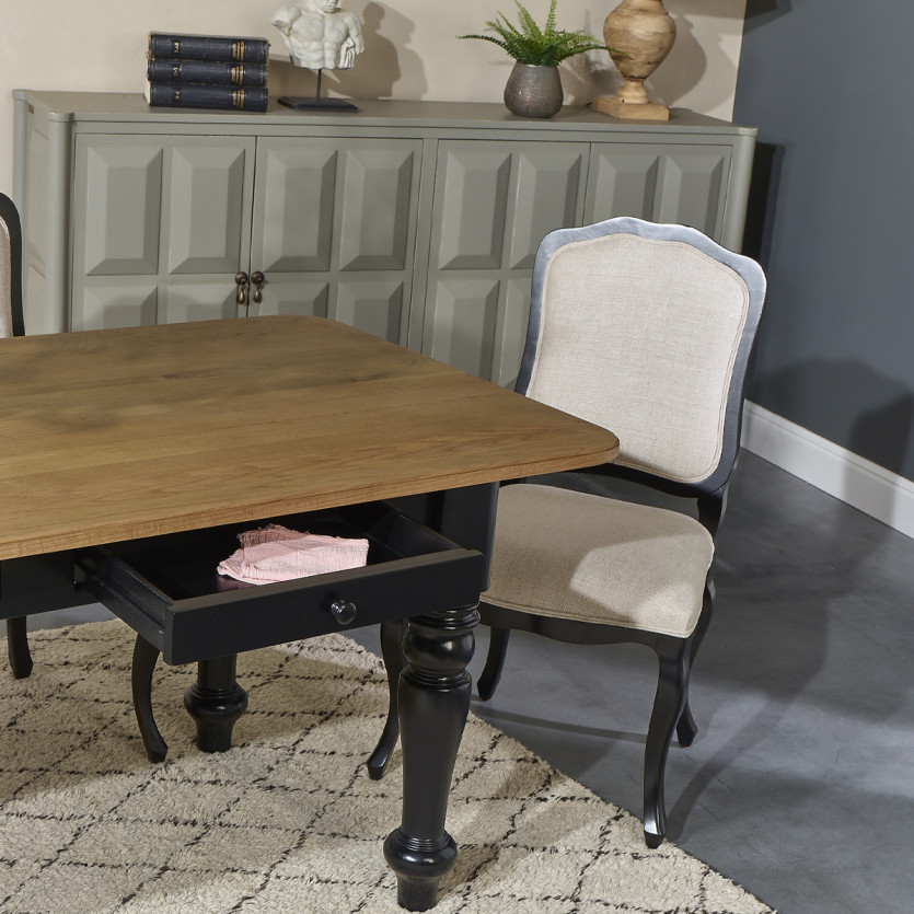 ALEXIS - Rectangular dining table, chalet style, solid wood, black legs, seats 10/12