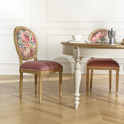 MEDAILLON – Set of 2 shabby chic-style chairs in wood and floral fabric