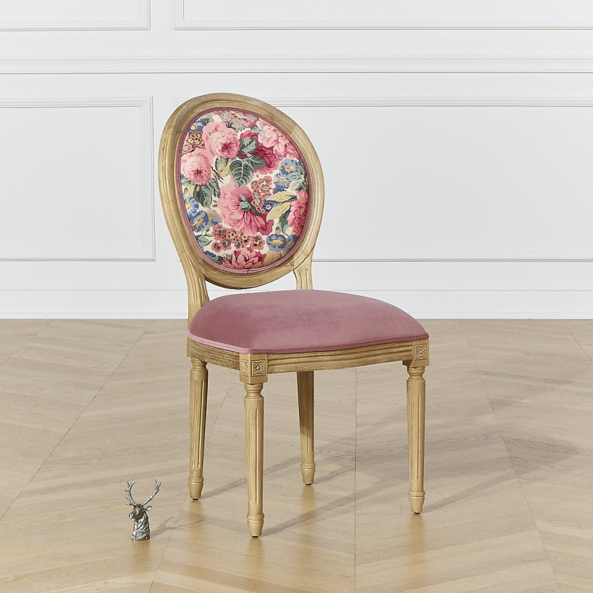 MEDAILLON – Set of 2 shabby chic-style chairs in wood and floral fabric