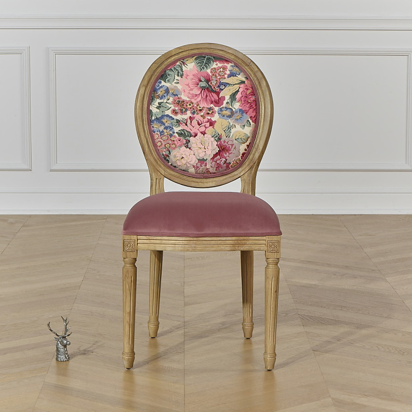 MEDAILLON – Set of 2 shabby chic-style chairs in wood and floral fabric