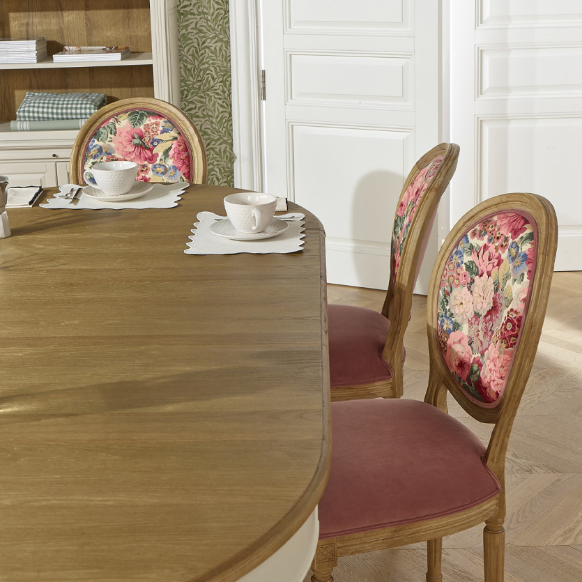 MEDAILLON – Set of 2 shabby chic-style chairs in wood and floral fabric