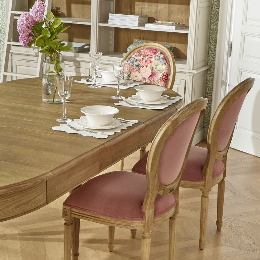 MEDAILLON – Set of 2 shabby chic-style chairs in wood and floral fabric