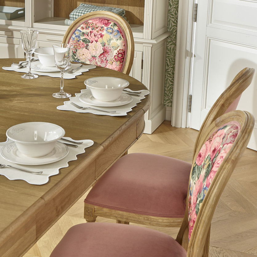 MEDAILLON – Set of 2 shabby chic-style chairs in wood and floral fabric