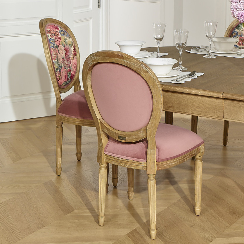 MEDAILLON – Set of 2 shabby chic-style chairs in wood and floral fabric
