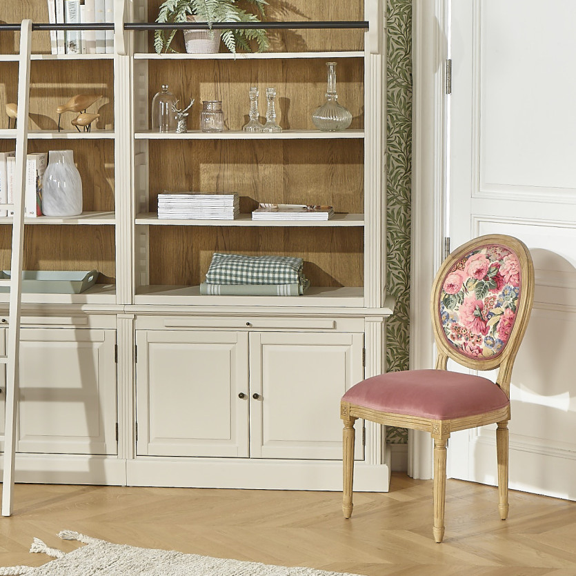 MEDAILLON – Set of 2 shabby chic-style chairs in wood and floral fabric