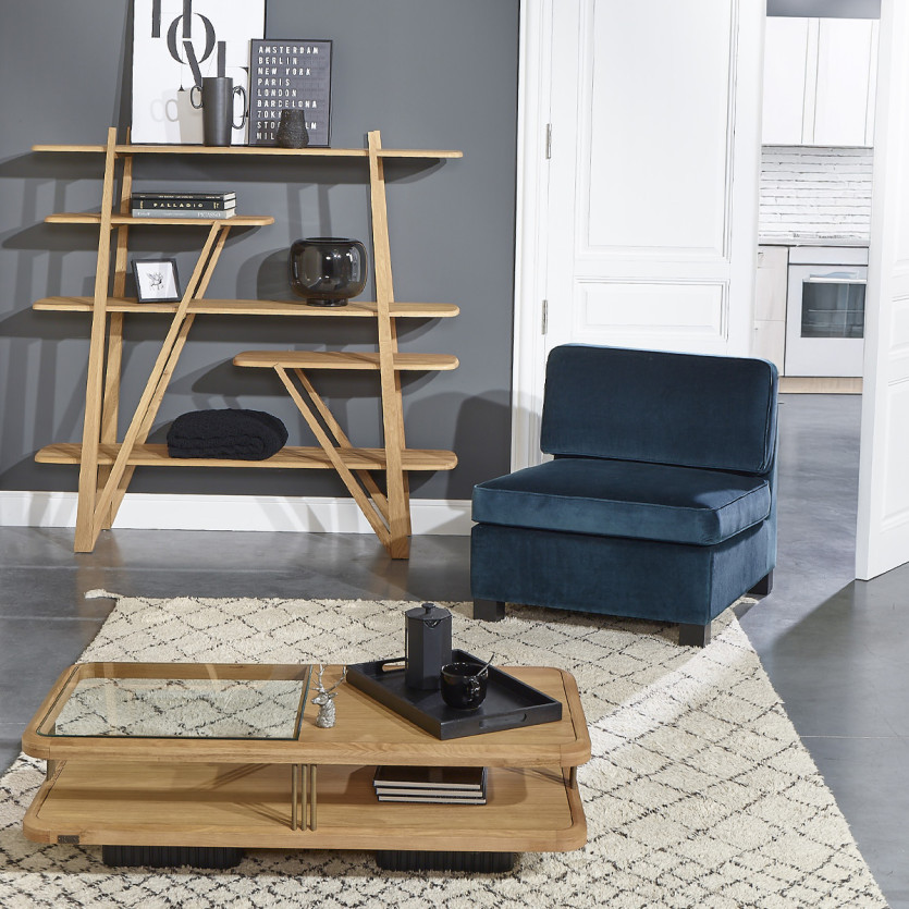 LEONNARD modular armchair - Contemporary style in velvet and FSC® certified wood