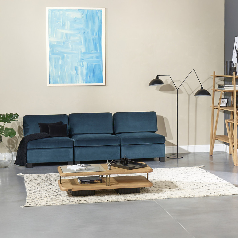 Sillón modular LEONNARD - Estilo contemporáneo en terciopelo y madera certificada FSC®