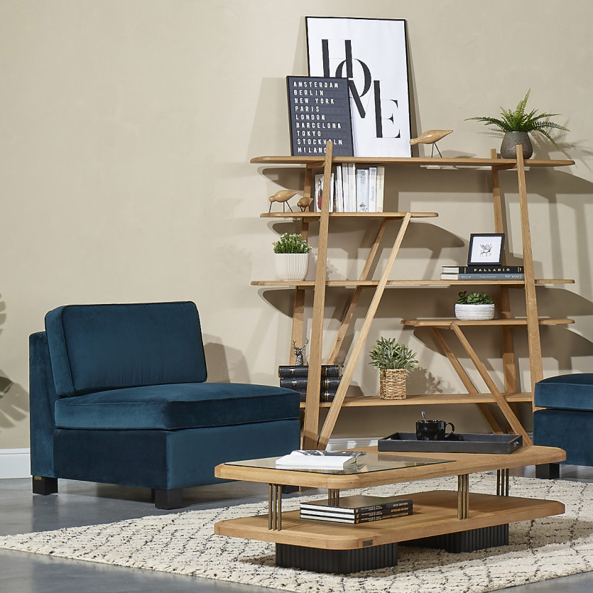 Sillón modular LEONNARD - Estilo contemporáneo en terciopelo y madera certificada FSC®