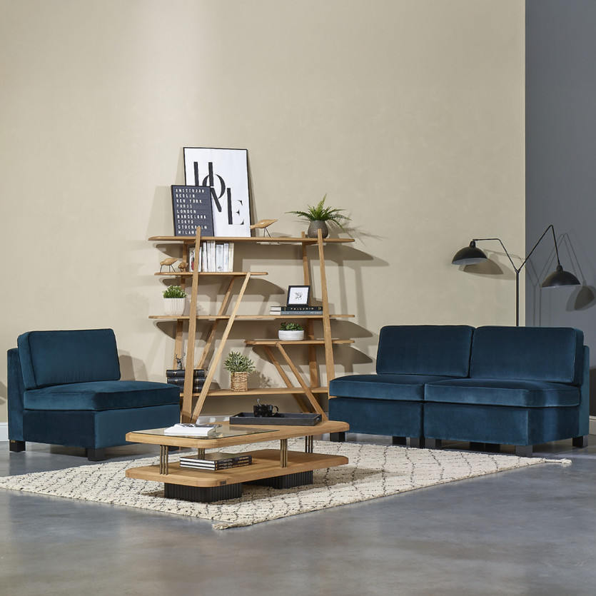 LEONNARD modular armchair - Contemporary style in velvet and FSC® certified wood