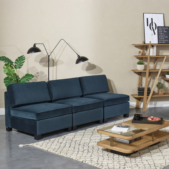 LEONNARD - Fauteuil ou banquette style contemporain en velours et bois certifié FSC®