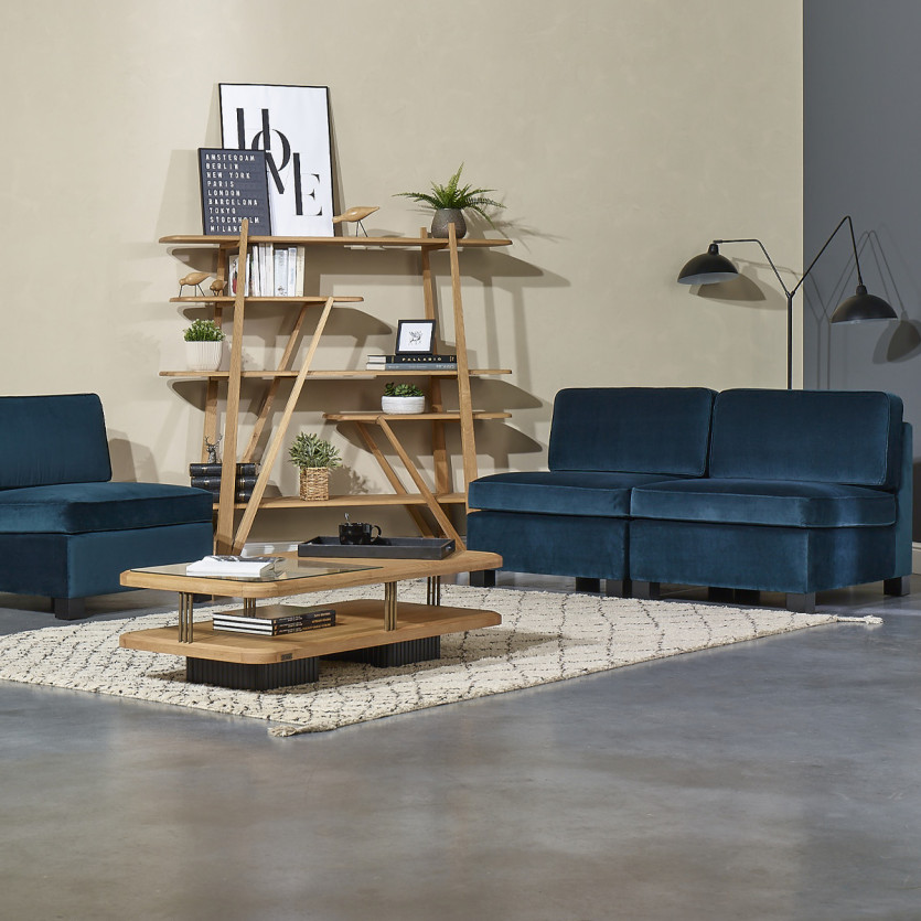 Sillón modular LEONNARD - Estilo contemporáneo en terciopelo y madera certificada FSC®