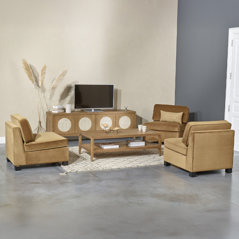 LEONNARD modular armchair - Contemporary style in velvet and FSC® certified wood