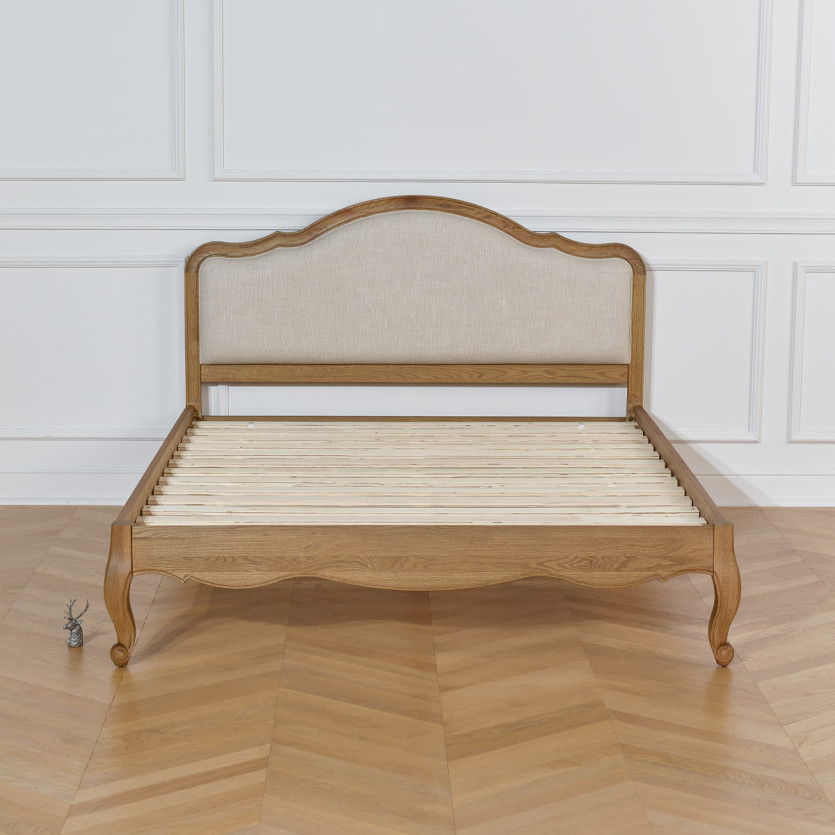 HENRY - Lit deux places, style romantique en chêne et lin premium 160 x 200