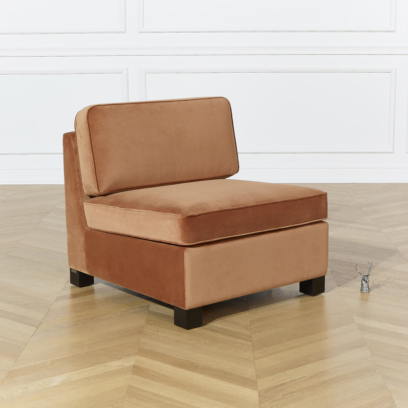 Sillón modular LEONNARD - Estilo contemporáneo en terciopelo y madera certificada FSC®