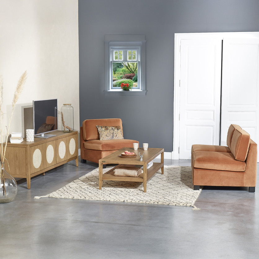 Sillón modular LEONNARD - Estilo contemporáneo en terciopelo y madera certificada FSC®