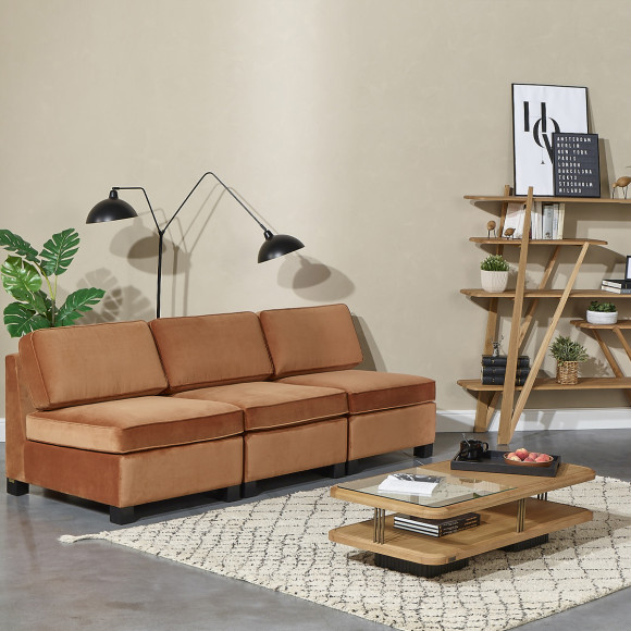 Chauffeuse modulable LEONNARD - Style contemporain en velours et bois certifié FSC®