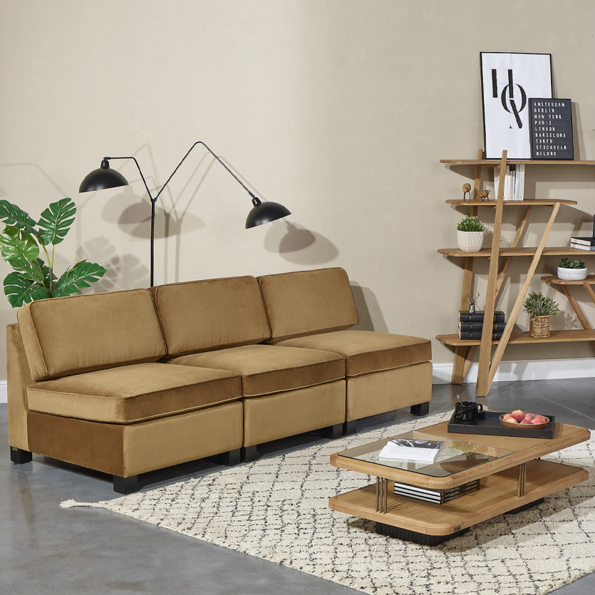 Modularer Sessel LEONNARD - Zeitgenössischer Stil aus Samt und FSC®-zertifiziertem Holz