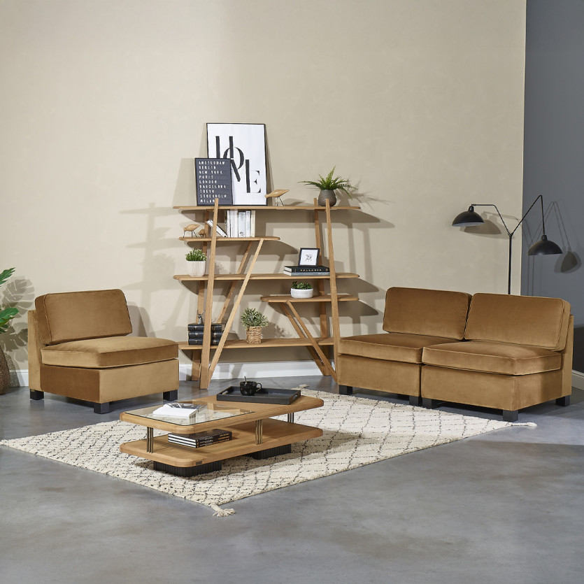 Poltrona modulabile LEONNARD - Stile contemporaneo in velluto e legno certificato FSC®