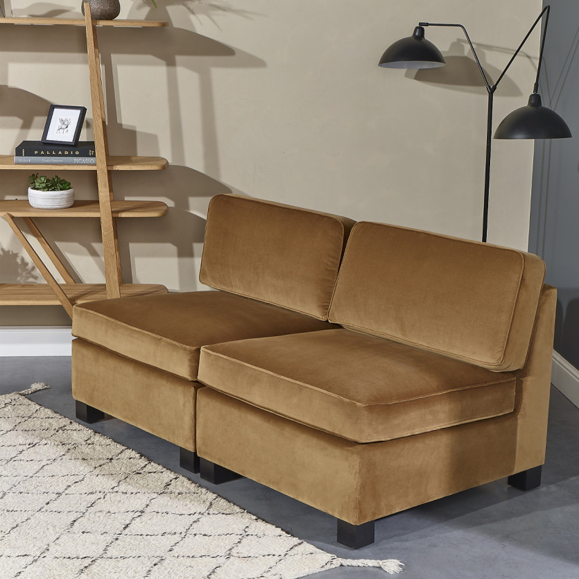 Sillón modular LEONNARD - Estilo contemporáneo en terciopelo y madera certificada FSC®