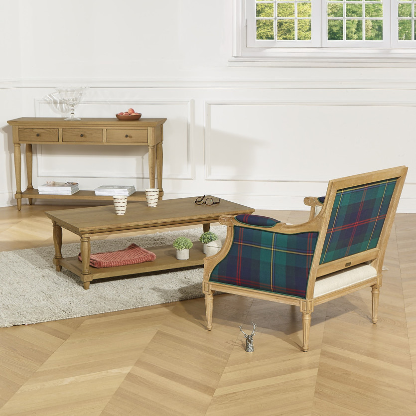 VILLANDRY OXFORD - Fauteuil bergère style classique en velours de coton et bois massif, 1 place