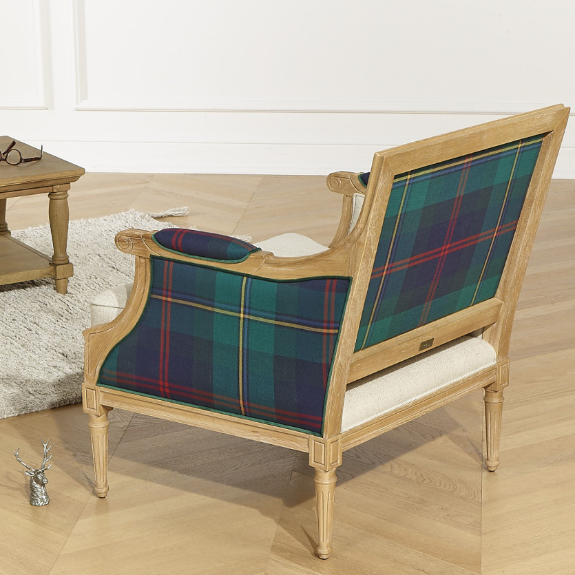 VILLANDRY OXFORD - Fauteuil bergère style classique en velours de coton et bois massif, 1 place