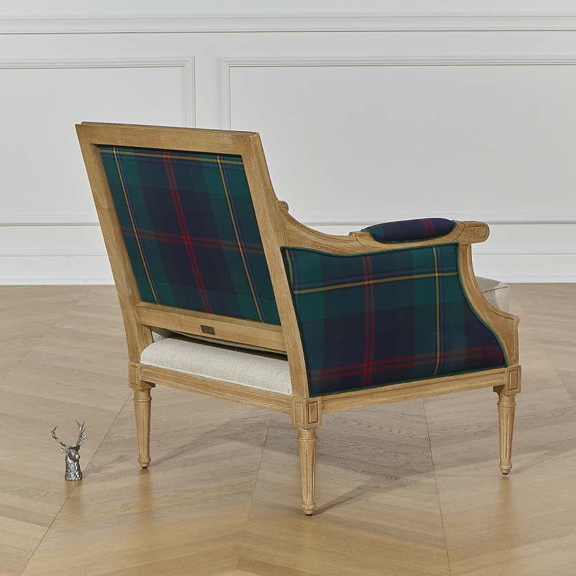 VILLANDRY OXFORD - Fauteuil bergère style classique en velours de coton et bois massif, 1 place