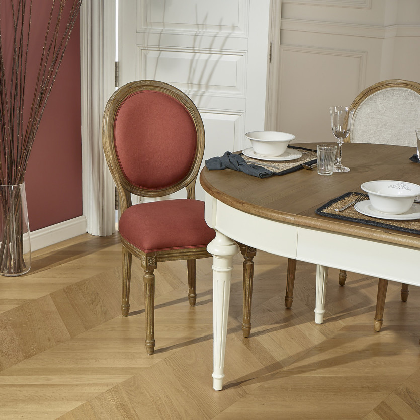 Set aus 2 Stühlen MEDAILLON SIENNA - Louis XV Stil in rotem Leinenstoff, Massivholz, FSC®-zertifiziertes Holz