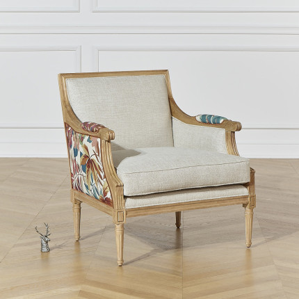 Fauteuil bergère VILLANDRY ROBIN WOOD -  Style shabby chic en lin premium et bois massif, 1 place