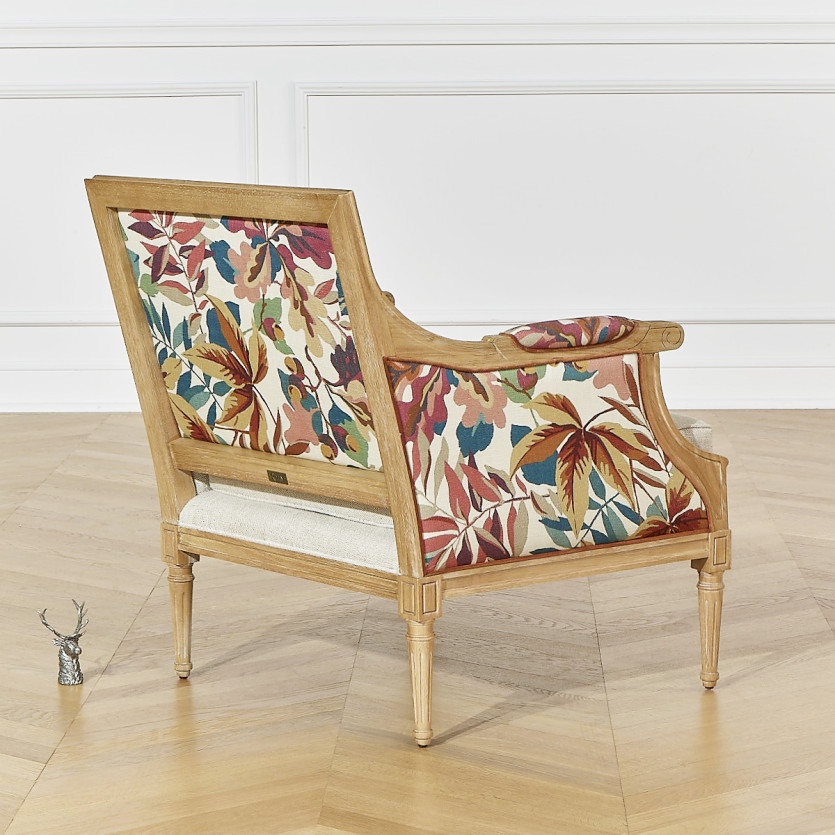 VILLANDRY ROBIN WOOD - Fauteuil bergère style shabby chic en lin premium et bois massif, 1 place