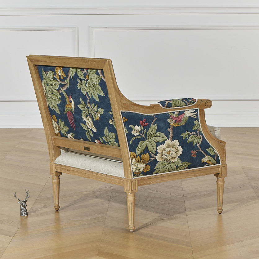 VILLANDRY LOPHURA - Fauteuil bergère style shabby chic en velours de coton et bois massif, 1 place