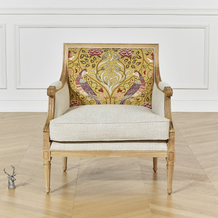 Poltrona bergère VILLANDRY ART DÉCO - Stile romantico in lino premium e legno massiccio, 1 posto