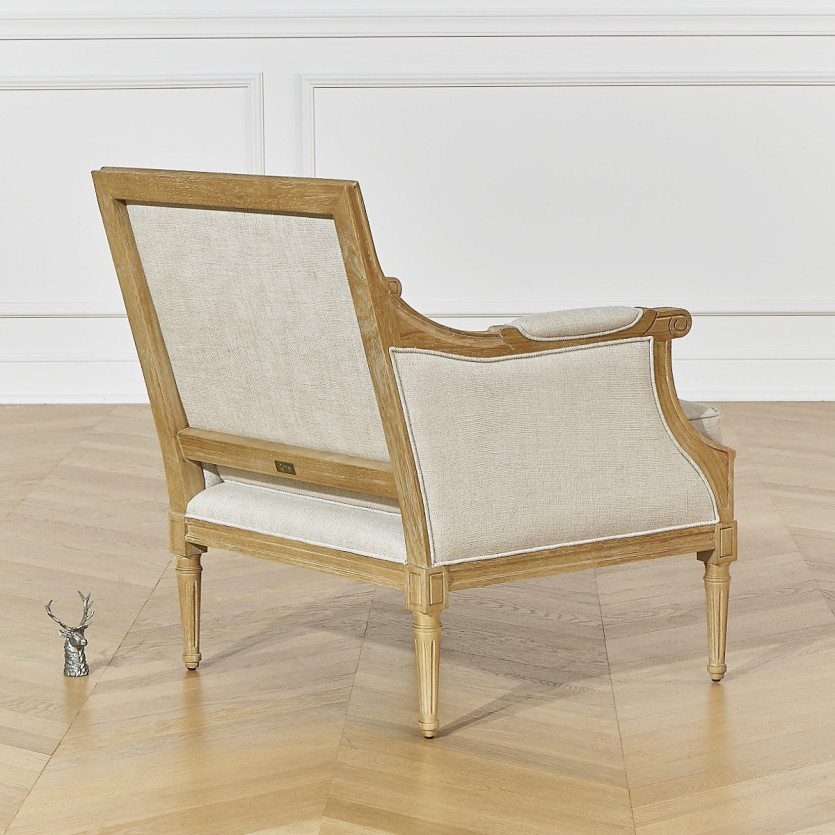 VILLANDRY ART DÉCO - Fauteuil bergère style romantique en lin premium et bois massif, 1 place