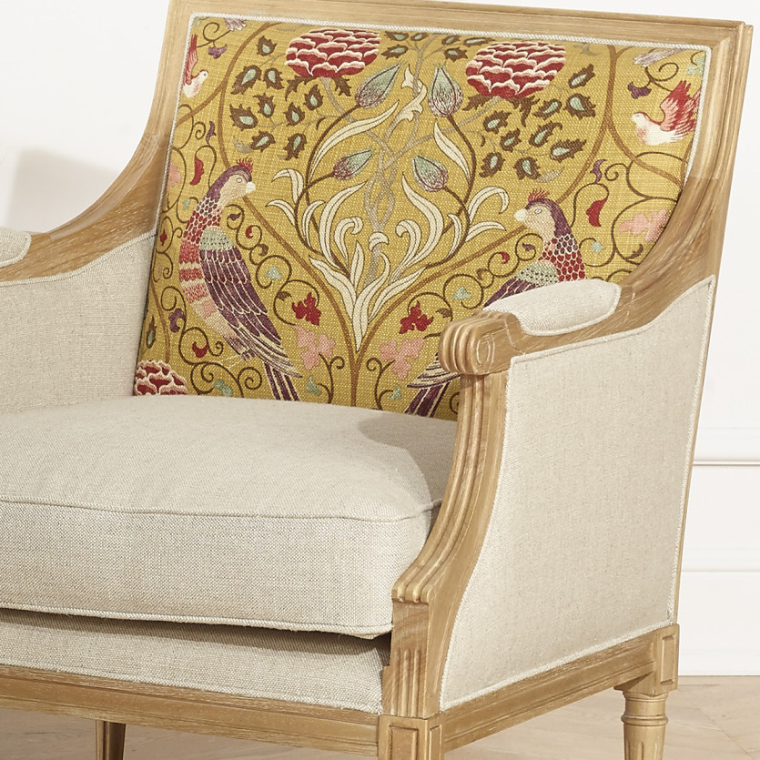 VILLANDRY ART DÉCO - Fauteuil bergère style romantique en lin premium et bois massif, 1 place