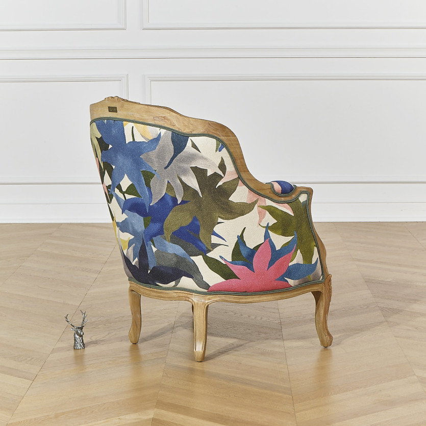 VICTOR IRIS - Fauteuil bergère style romantique en tissu imprimé fleuri et bois massif, 1 place