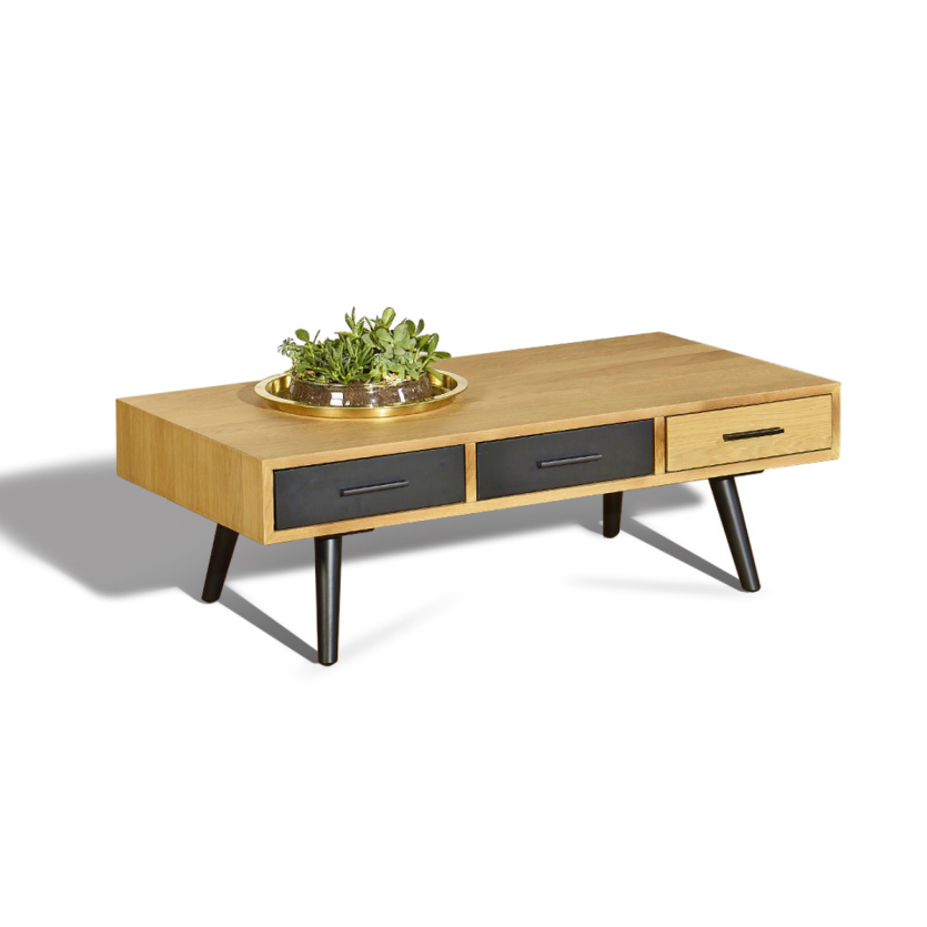 ALDWIN - Table basse en chêne, 6 tiroirs